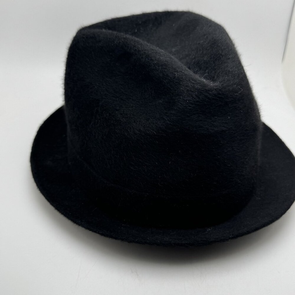Vintage Kevin McAndrew Mens Black Felt Fedora Hat with Mercedes Pin & Feather